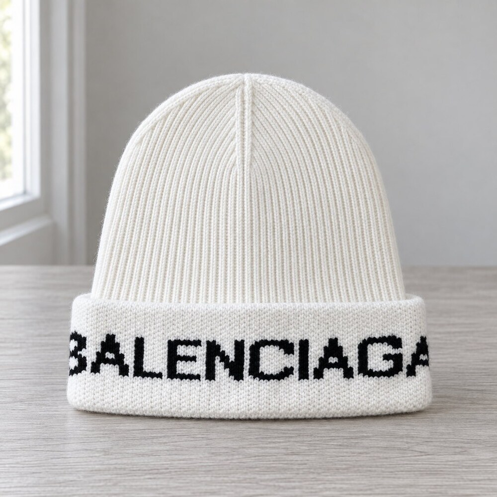 Balenciaga White Cuff Knit Beanie